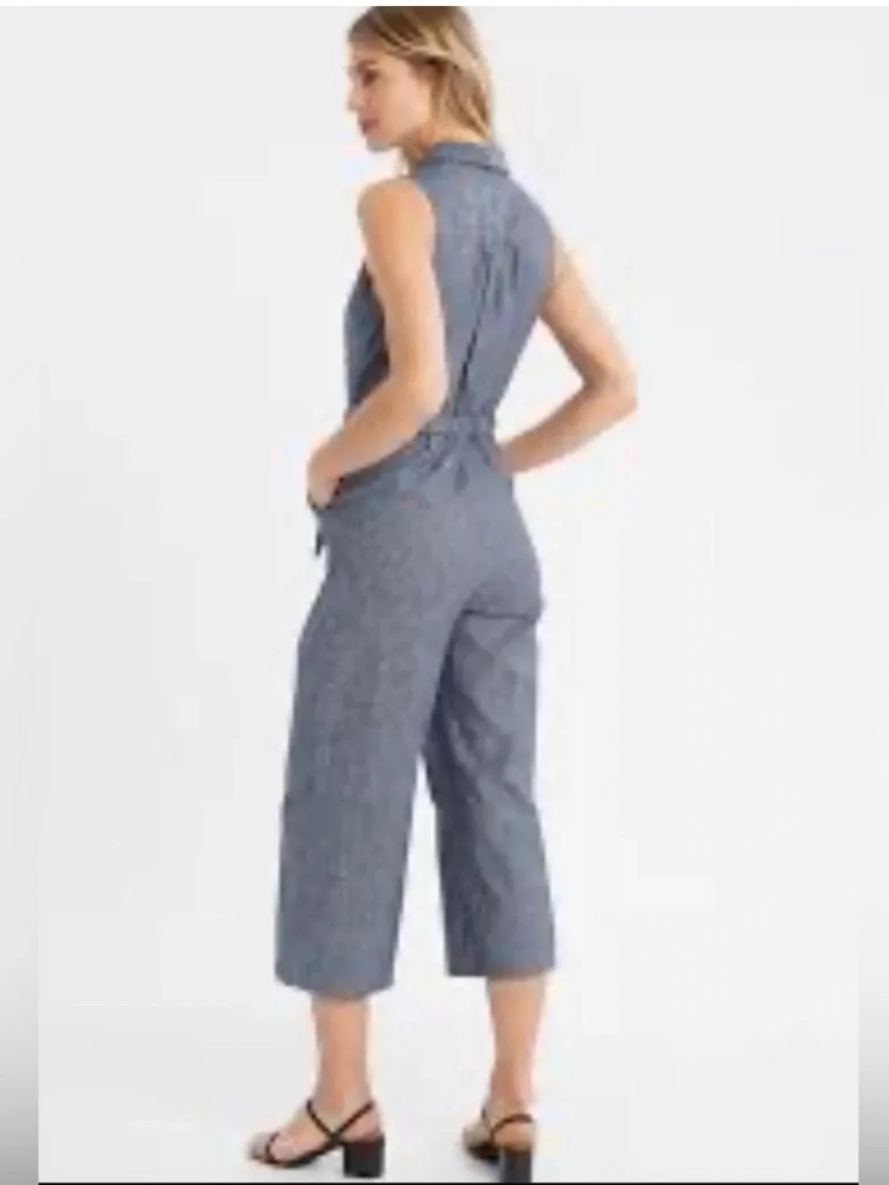 Banana Republic Blue Linen Blend Chambray Wide Leg Sleeveless Jumpsuit Size 8p